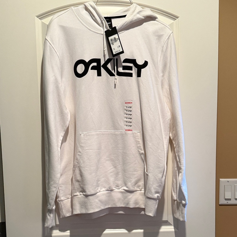 Oakley Men's White Hoodie with Black Logo